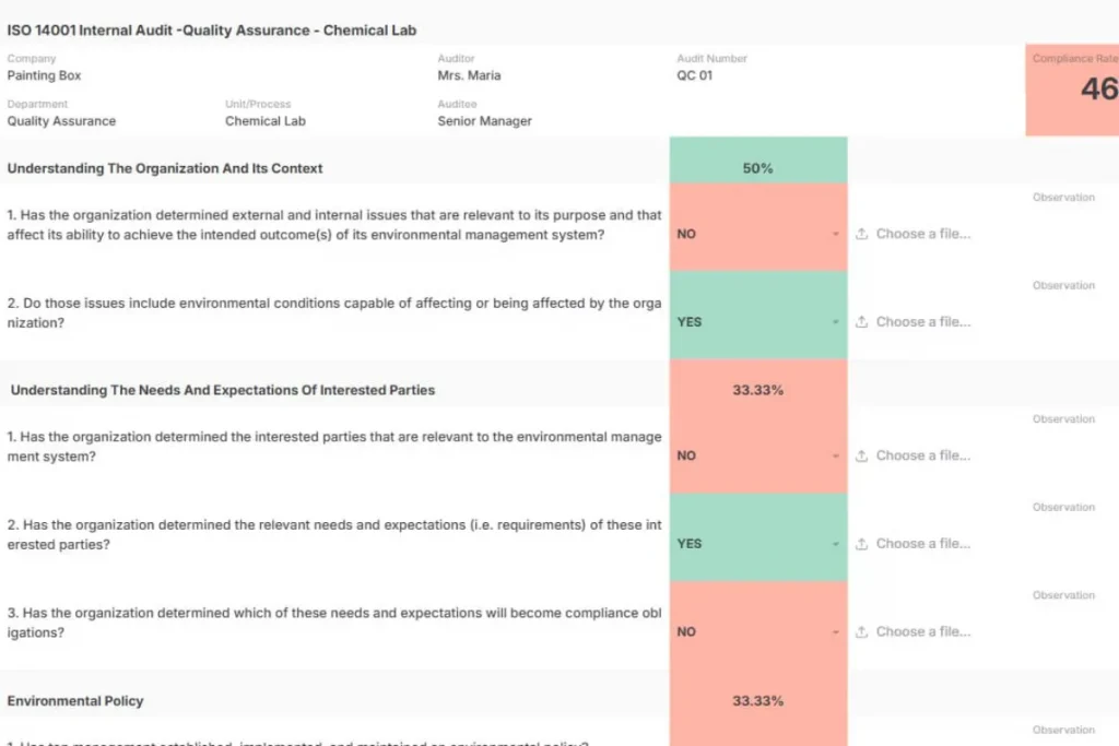 ISO 14001 Internal Audit Template for quality assurance audit tracking