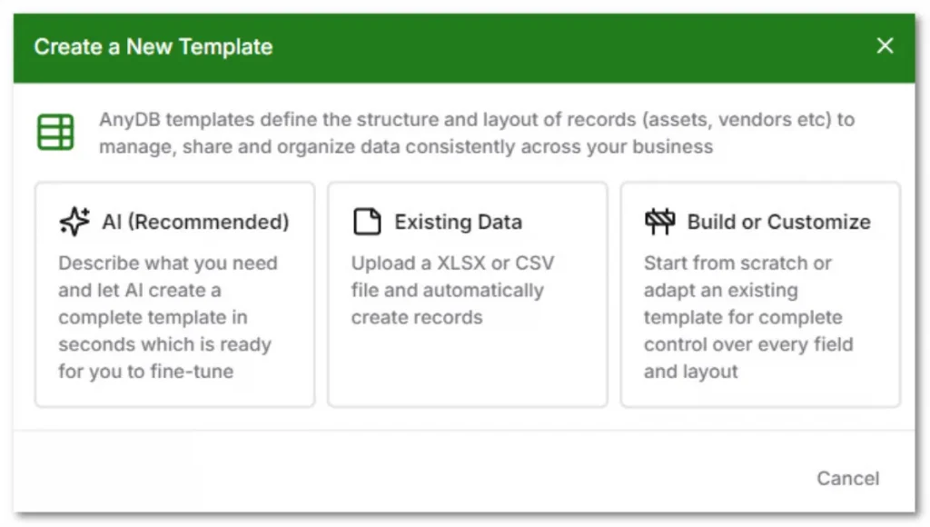 How to create a new template at AnyDB