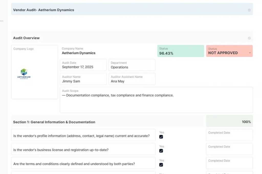 Vendor Audit Checklist Template
