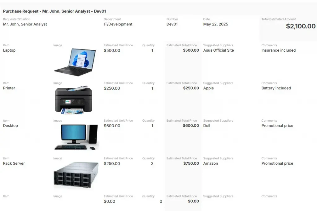 Purchase Request Template by AnyDB