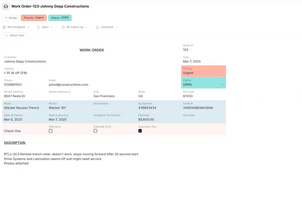 Work Order Template by AnyDB