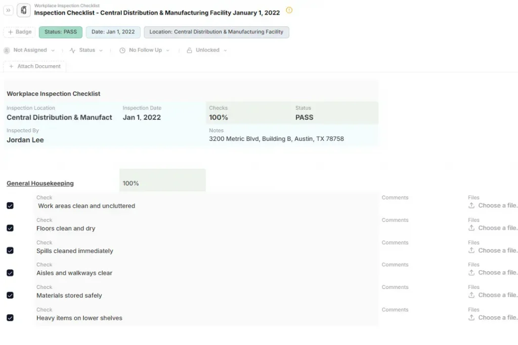 Workplace Inspection Checklist Template