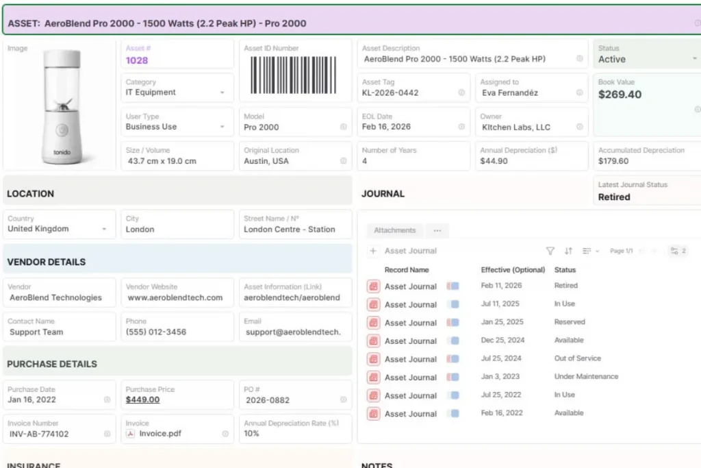 Asset Management Template with equipment tracking
