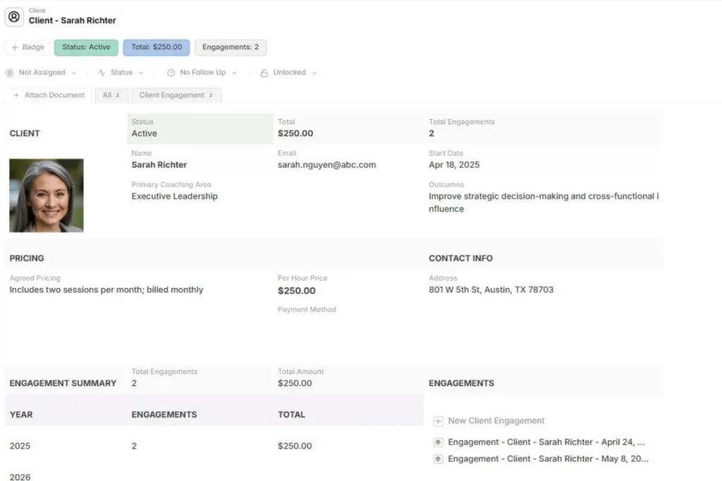Client Records Template with client profile details