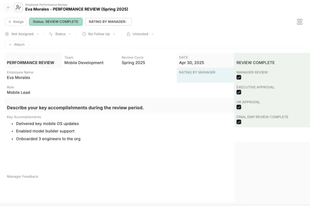 Employee Performance Review Template dashboard view