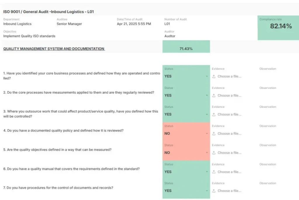 ISO 9001 Internal Audit Template for logistics audit