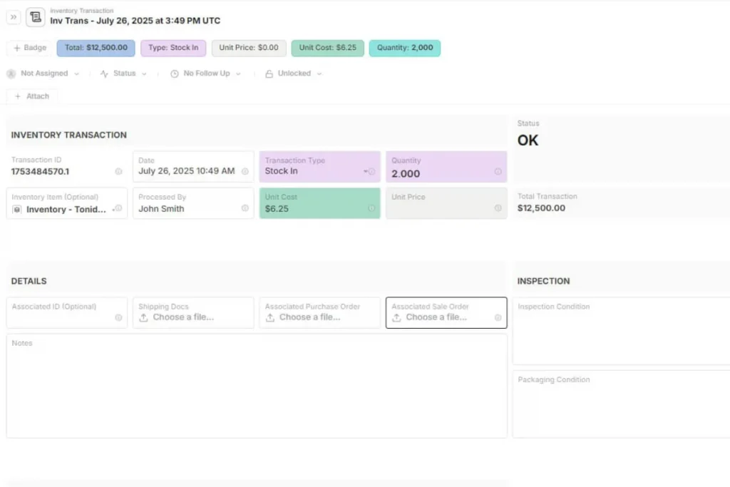 Inventory Transaction Template stock movement dashboard