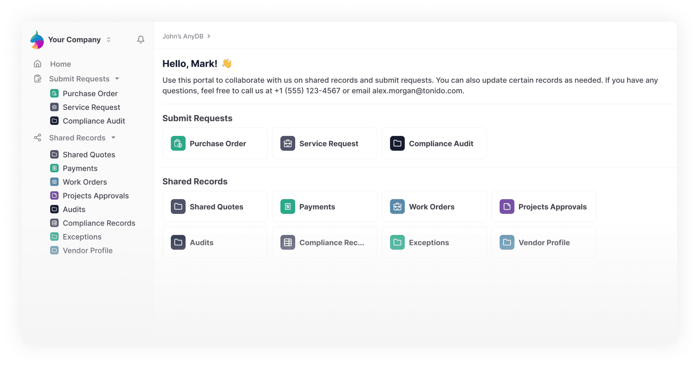 AnyDB portal for sharing records and forms with external collaborators