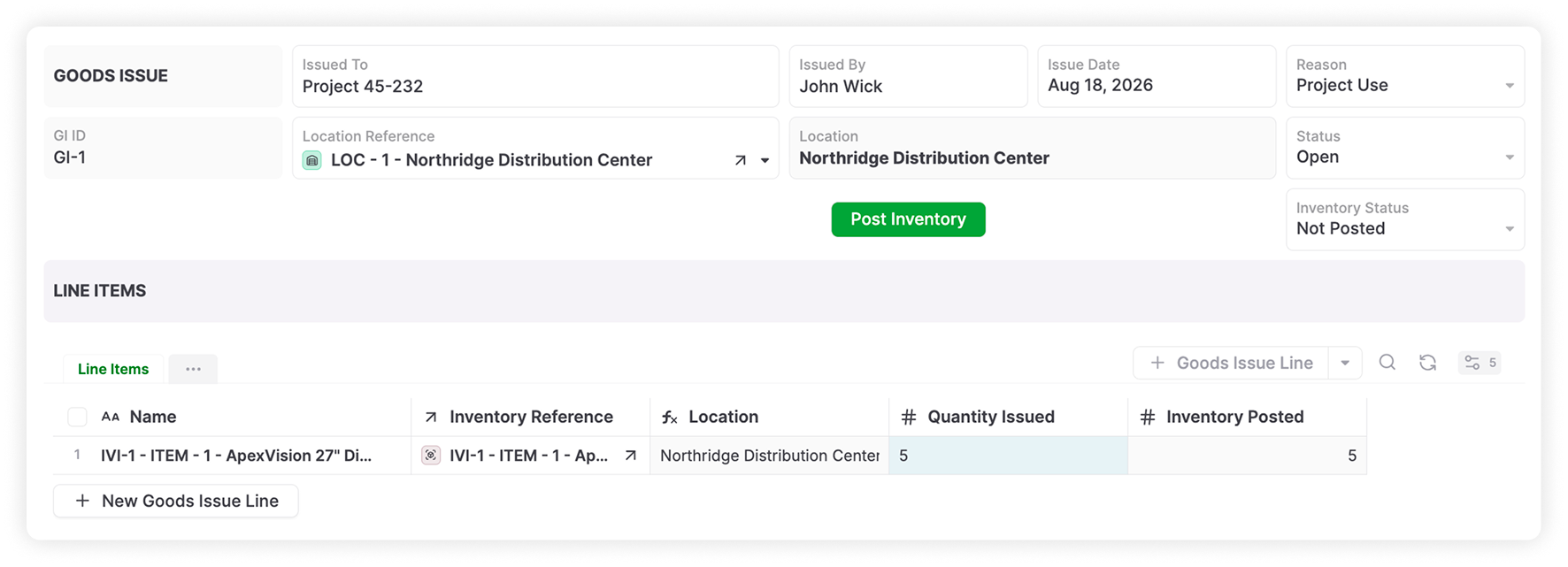 AnyDB Advanced Inventory: Goods Issue