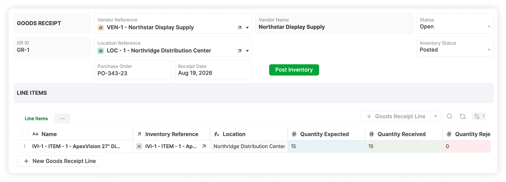 AnyDB Advanced Inventory: Goods Receipt