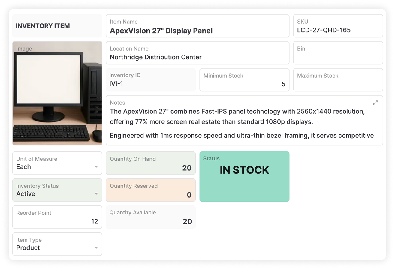 AnyDB Advanced Inventory: Inventory Item