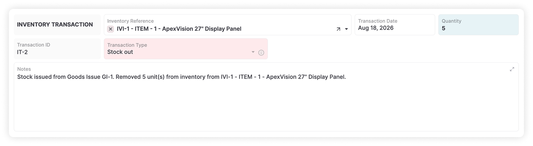 AnyDB Advanced Inventory: Inventory Transaction