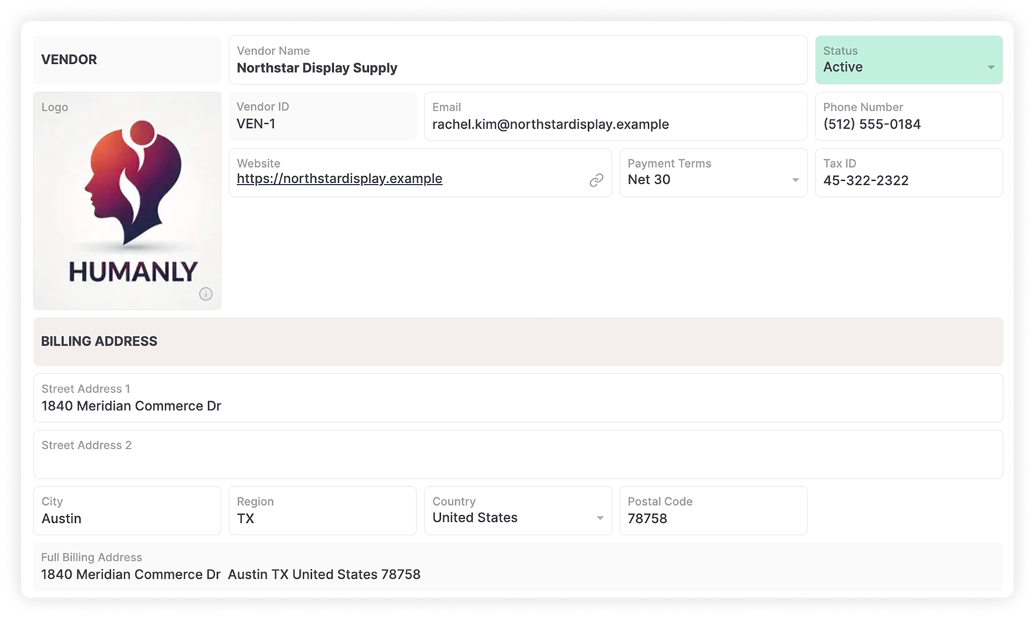 AnyDB Advanced Inventory: Vendor