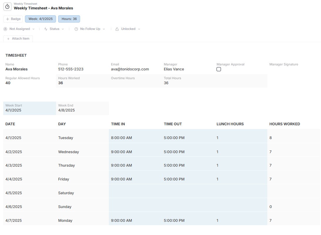 Timesheet management in AnyDB