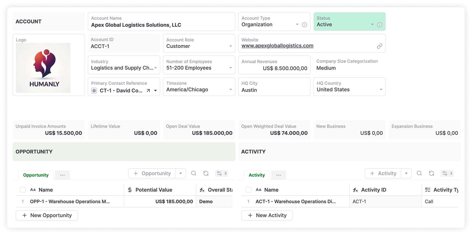 AnyDB CRM account record