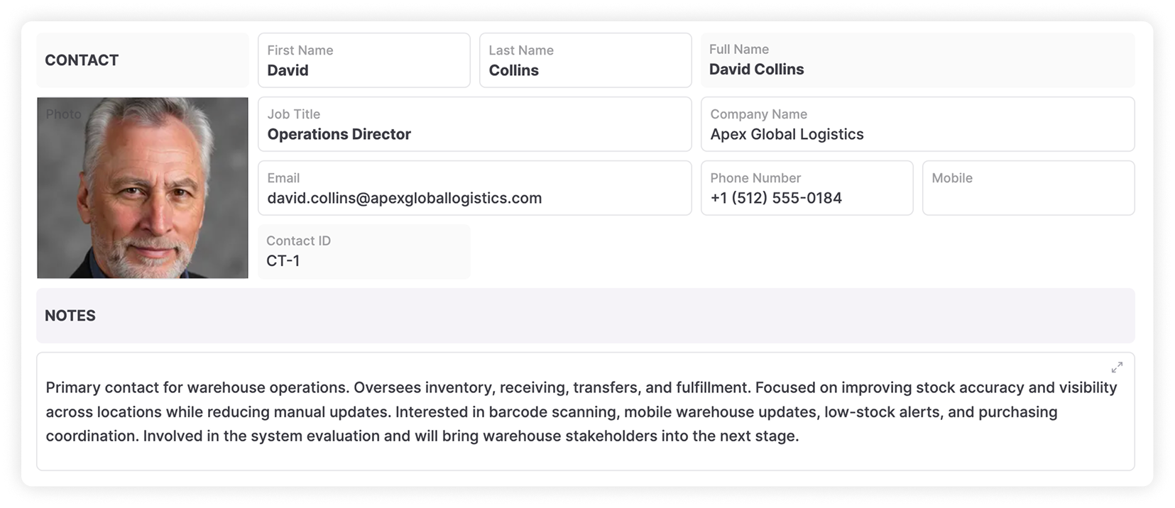 AnyDB CRM contact record