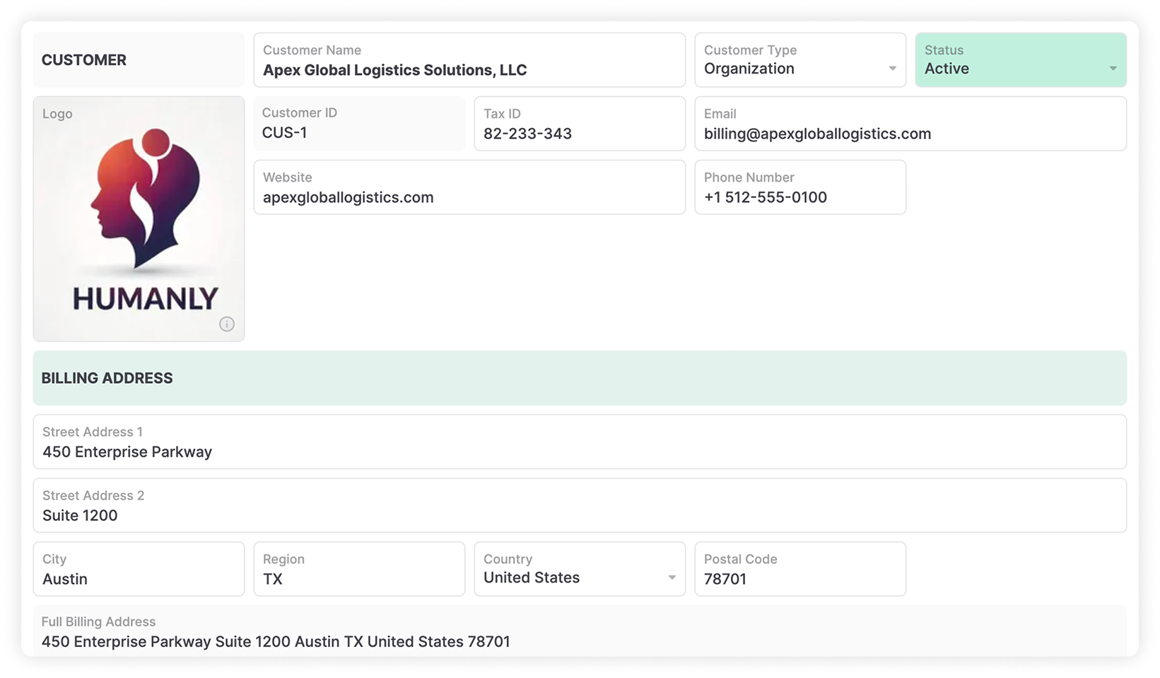 AnyDB CRM customer record