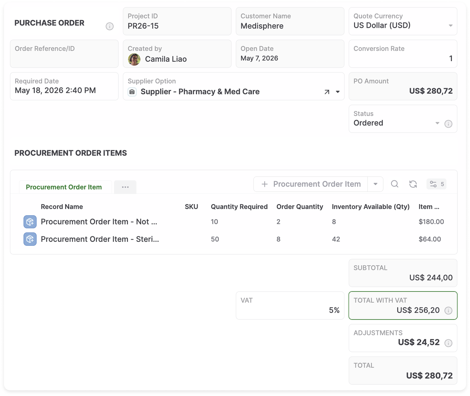 AnyDB procurement and procure-to-pay business context