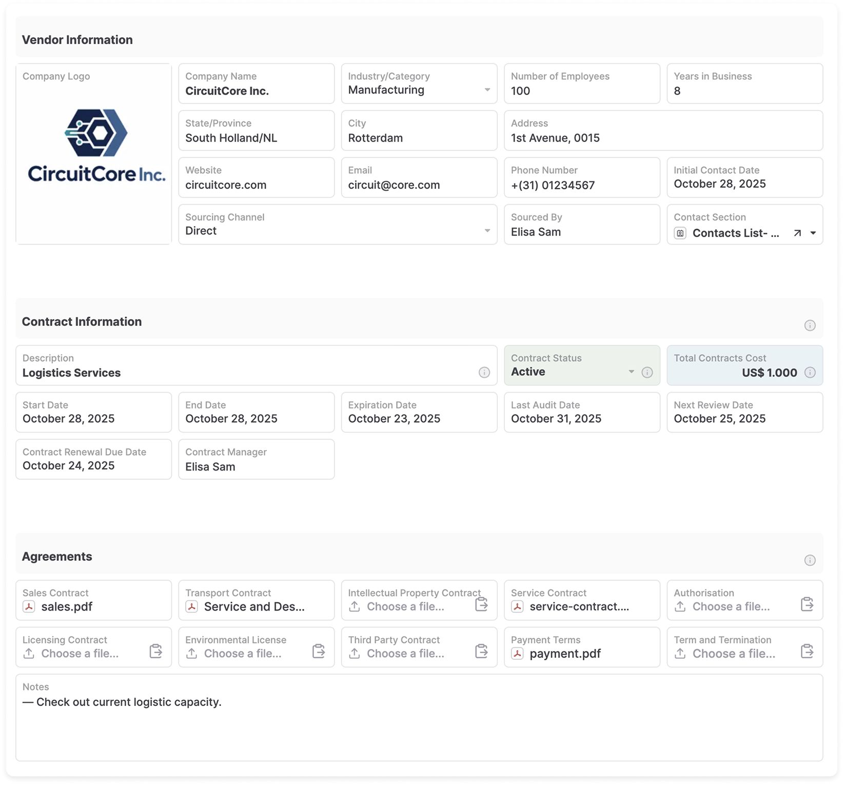 AnyDB vendor management business context