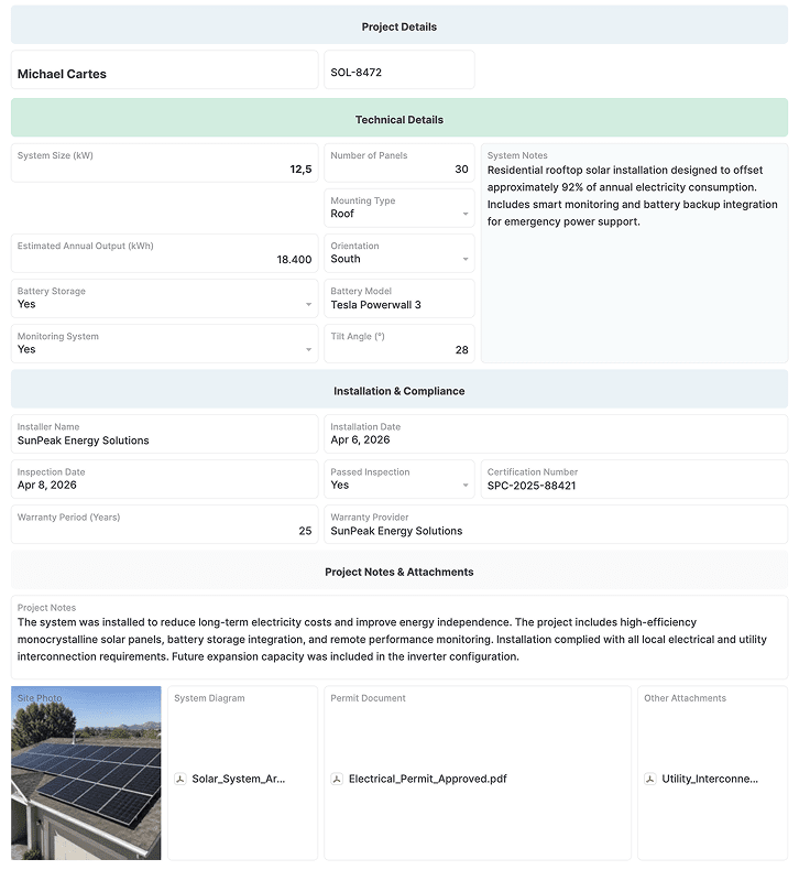 Custom solar installation operations managed in AnyDB