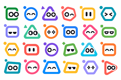 A collection of colorful AnyDB AI Teammate identities