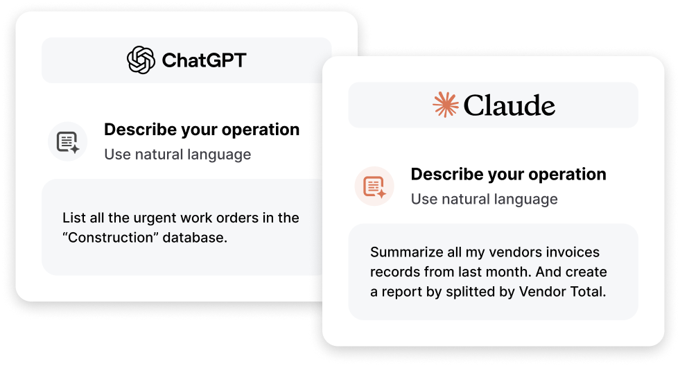 ChatGPT and Claude accessing AnyDB records with natural-language prompts
