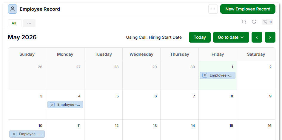 AnyDB records displayed in a calendar view