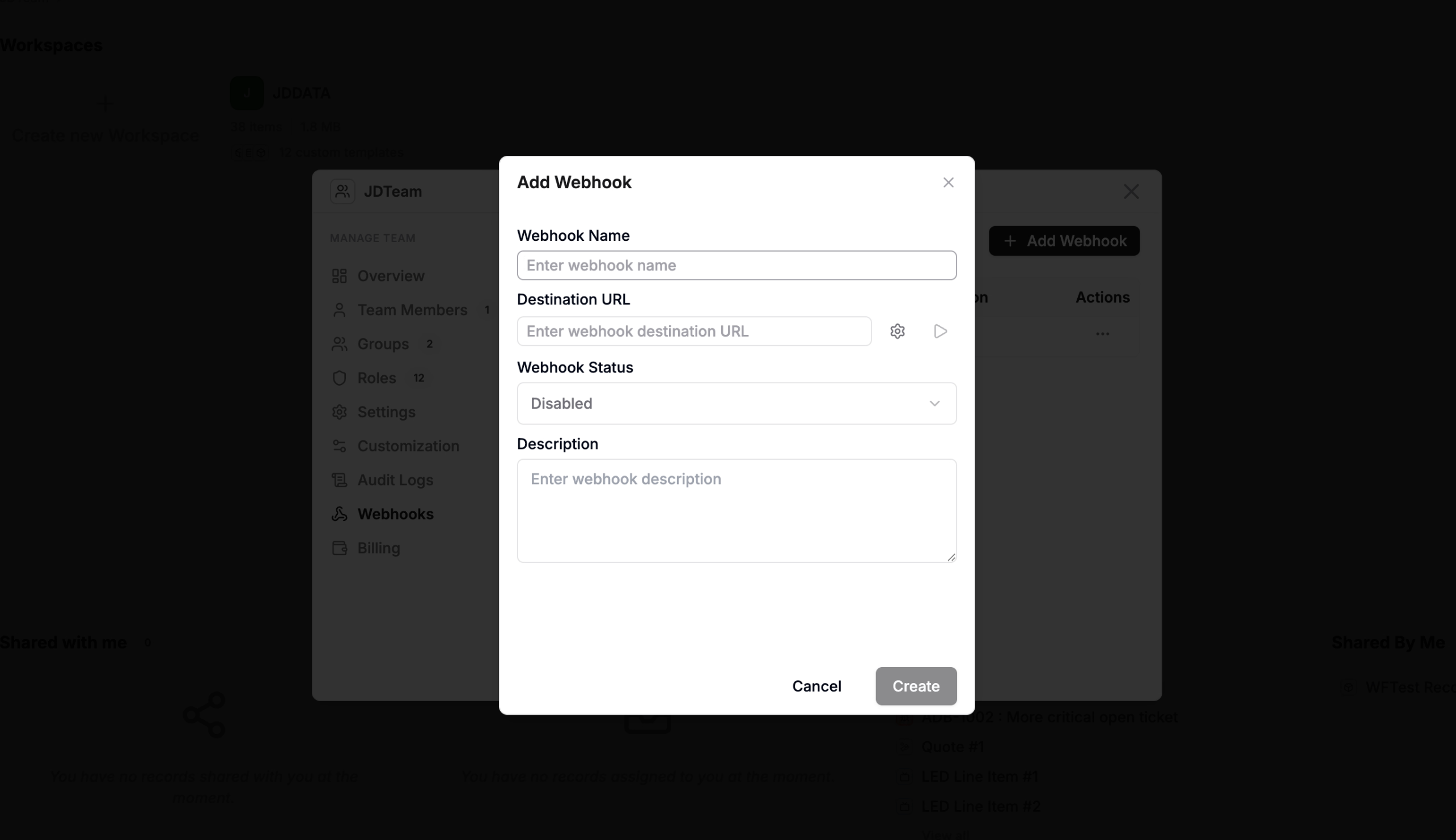Configuring incoming and outgoing webhooks in AnyDB