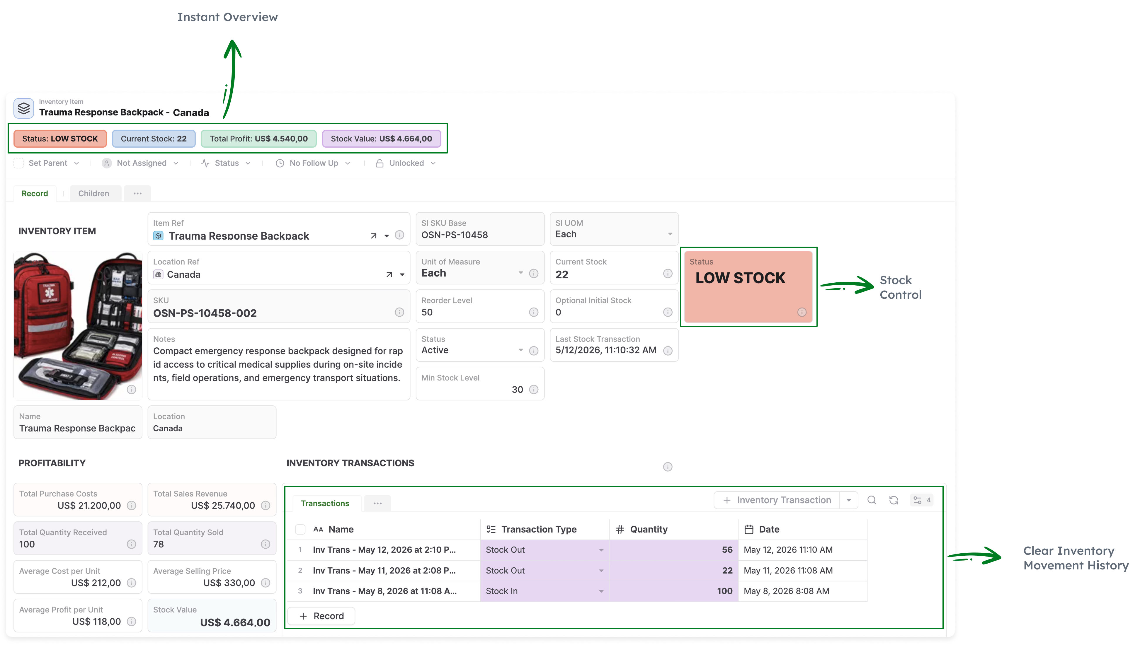 Inventory management in AnyDB