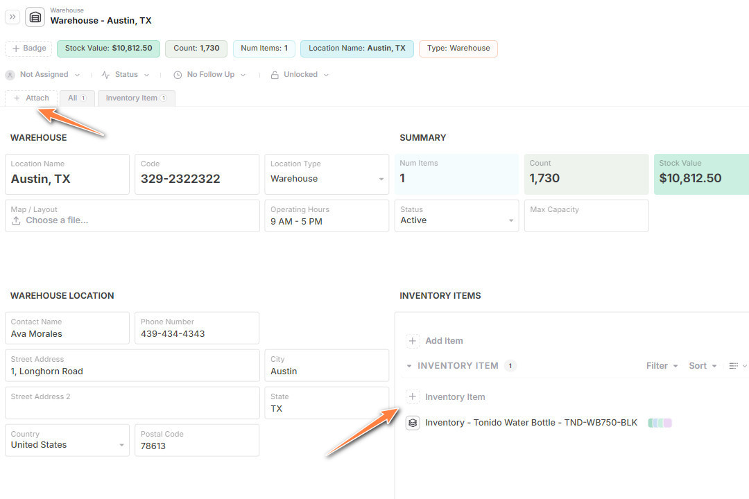 Add Inventory Record to Warehouse