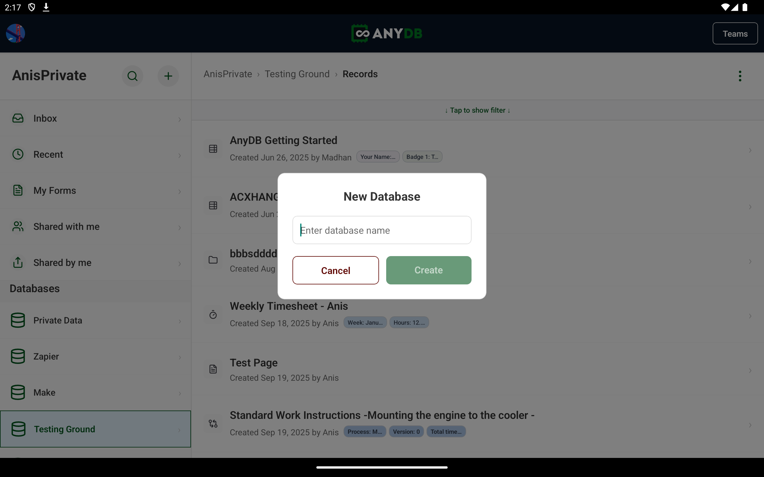 AnyDB Tablet New DB View