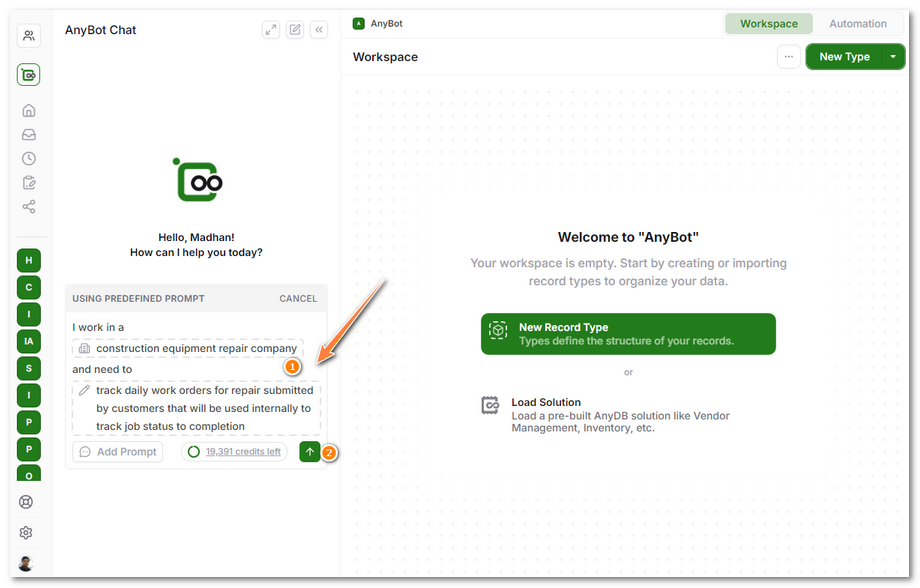 Type AnyBot Solution Request