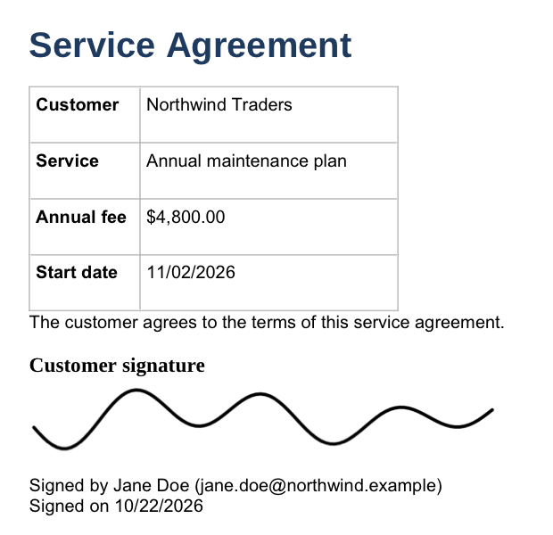 Generated PDF with the e-signature