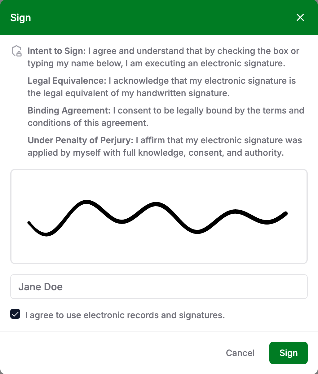 E-Signature sign dialog