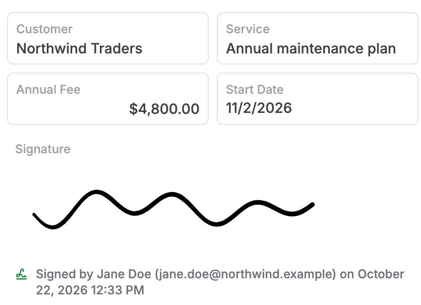 Signed record with an e-signature