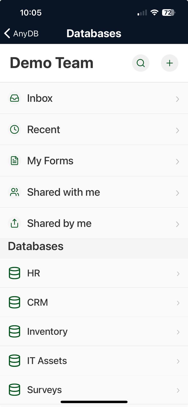 AnyDB iOS App Sidebar