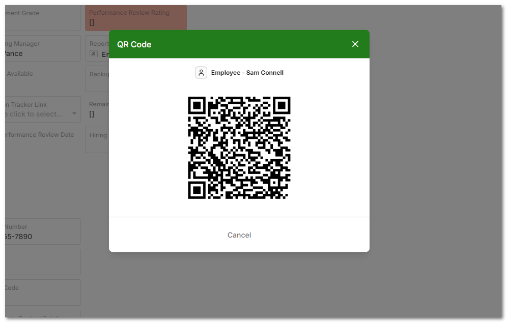 QR Code modal popup