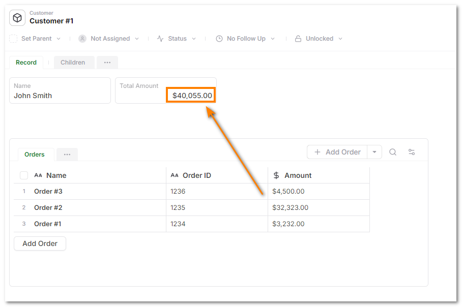 AnyDB Child to Parent Aggregation