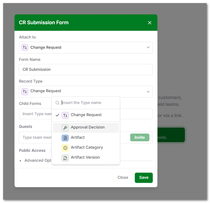 Placeholder for creating a Service Request form