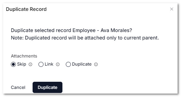 Duplicate Record Options
