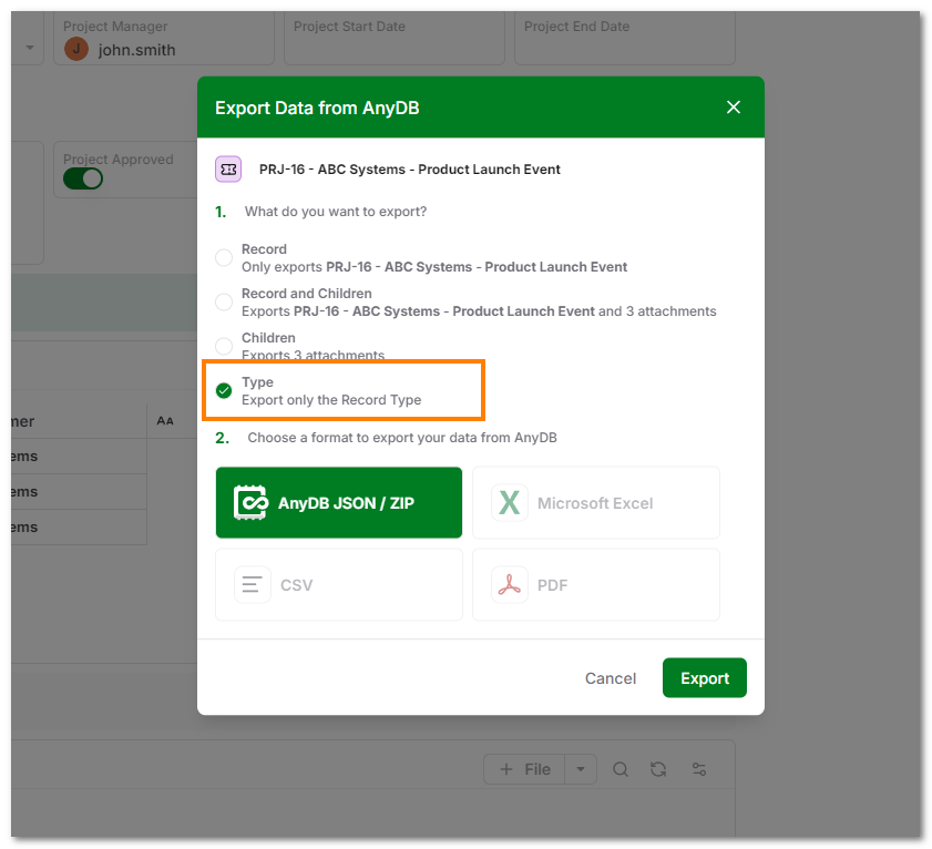 AnyDB Export Template
