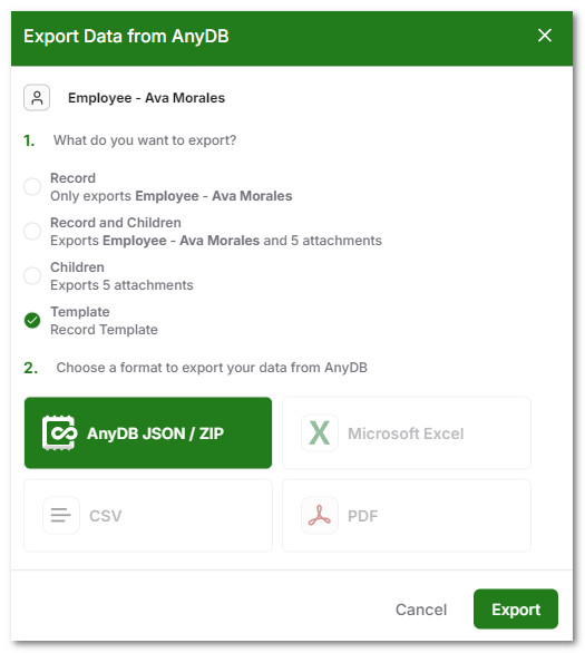 AnyDB Export Template