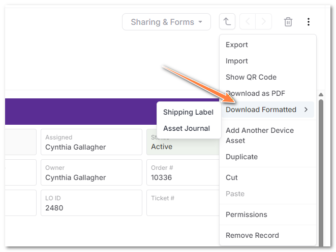 Download Formatted menu option