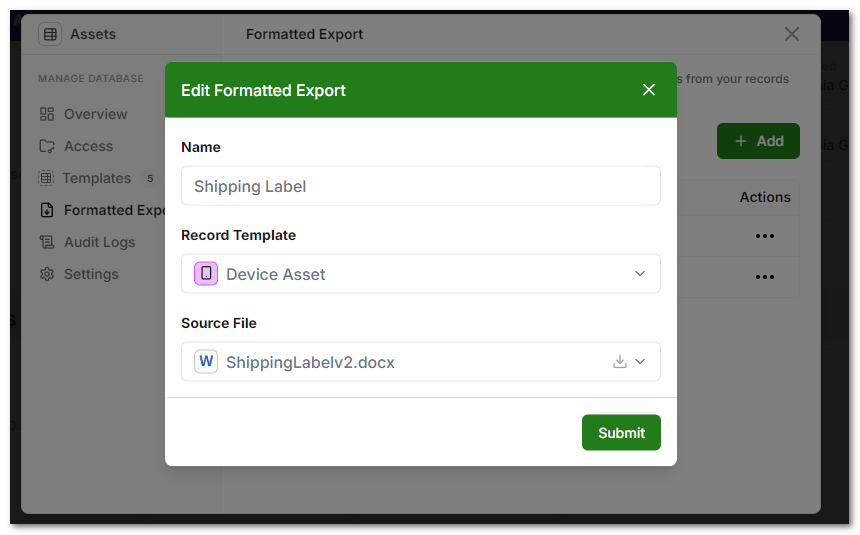 Edit Formatted Export Dialog