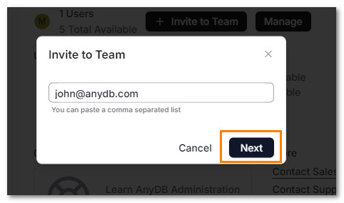 AnyDB Team Invite User