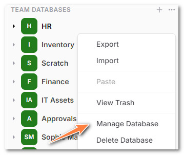 AnyDB Manage Database Dialog