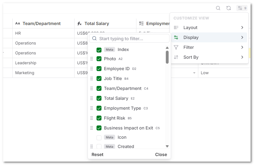 AnyDB Table View Config