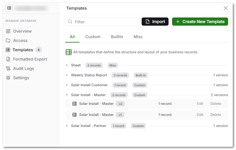 AnyDB Template Management