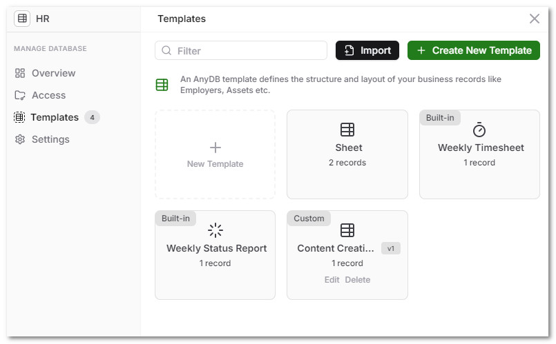 AnyDB Template Management