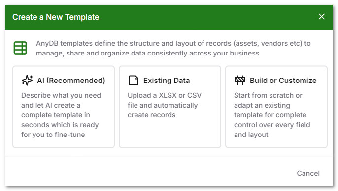New Template Creation Options